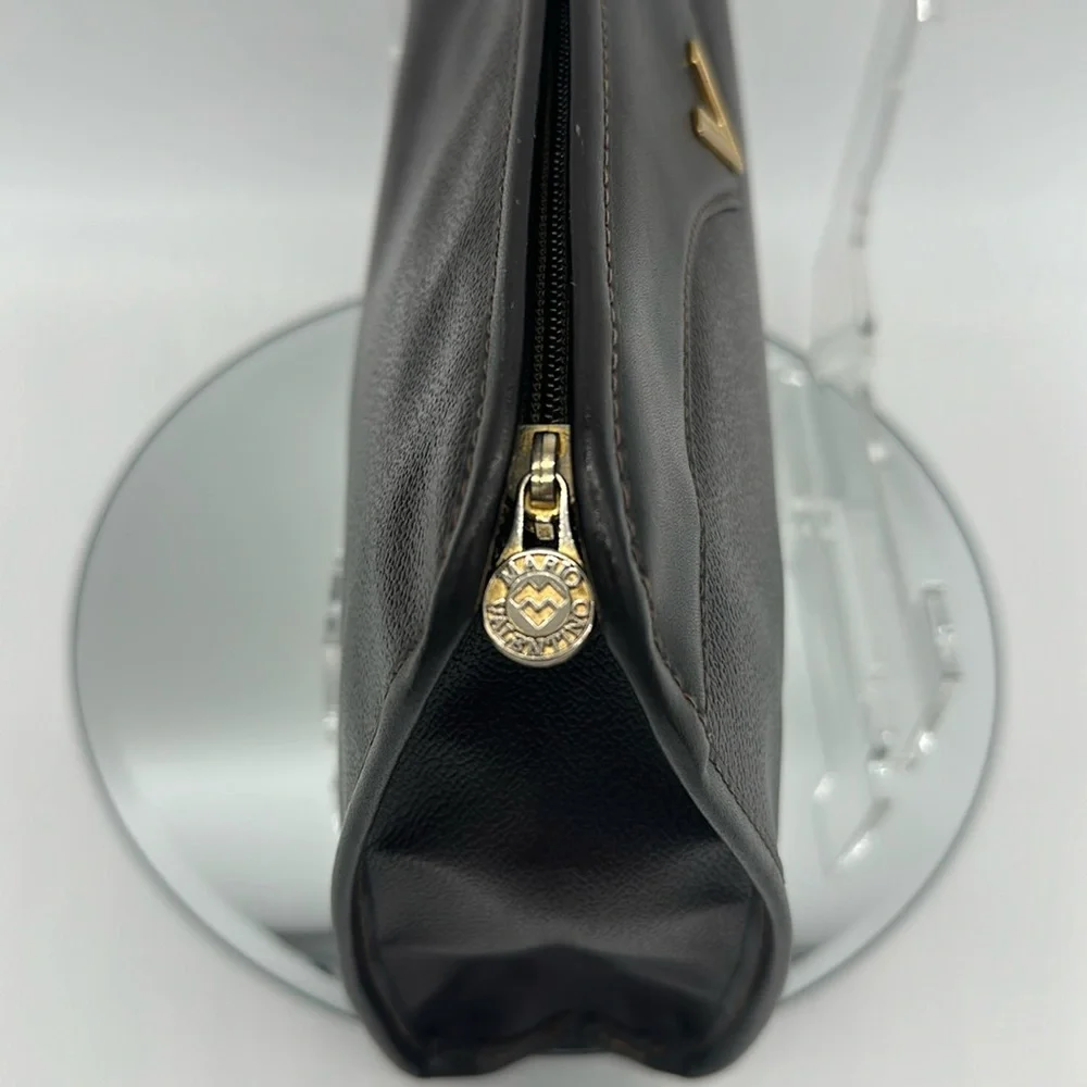 Vintage Mario Valentino Dark Brown Leather Clutch Portfolio Made in Italy